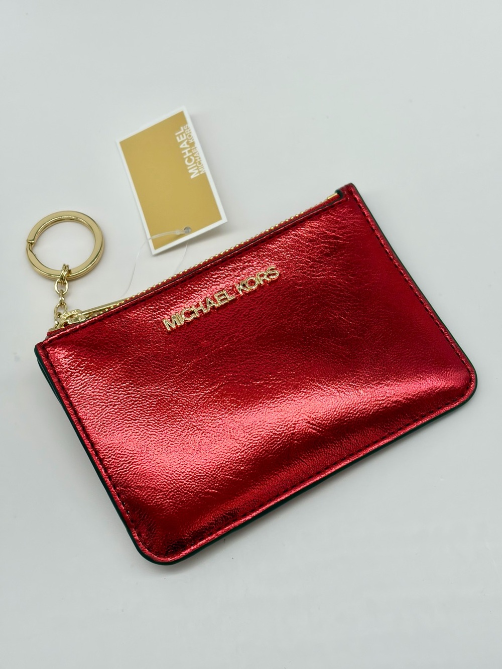 Michael Kors Metallic Red Zip Pouch Keyring Small Wallet